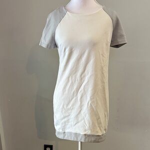 Elegant Women's Cream and Gray Short Sleeve Dress